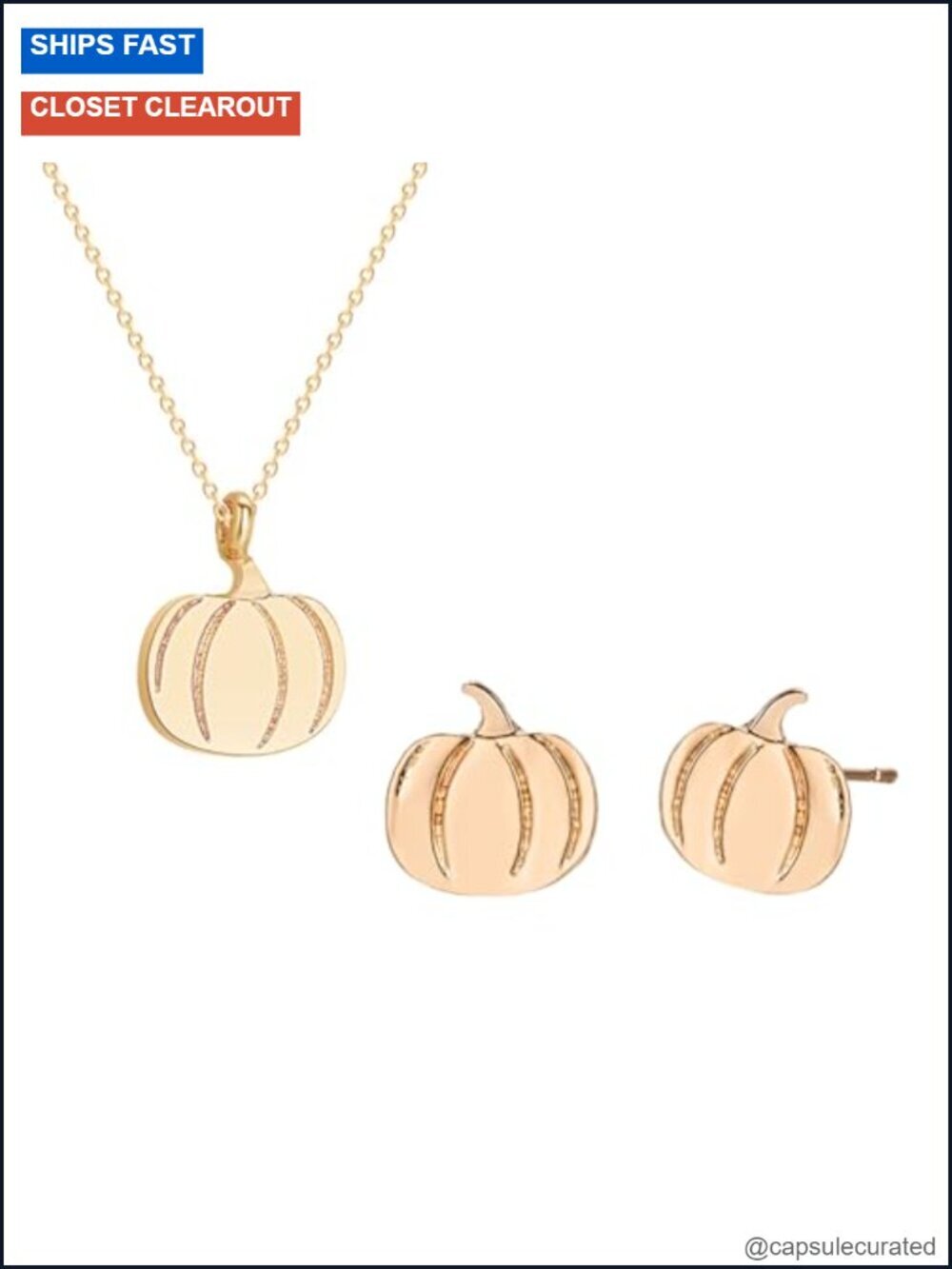 Pumpkin Earrings & Necklace Set - Dainty Cute Studs for Halloween Thanksgiving